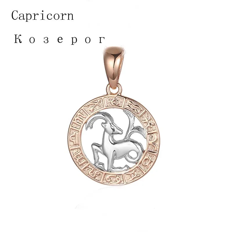 Cherub 12 Zodiac Sign 585 Gold Color Constellation Rose Pendants