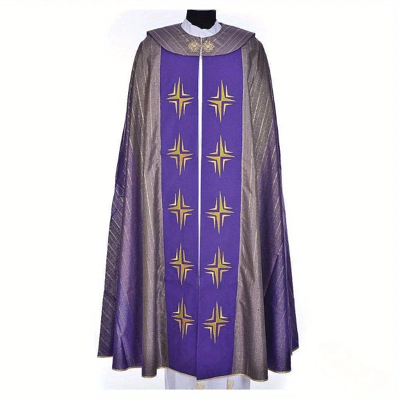 Fashion Print Cape Priest Religious Cape Men's Shawl Stage Performance Costume Accessories Set