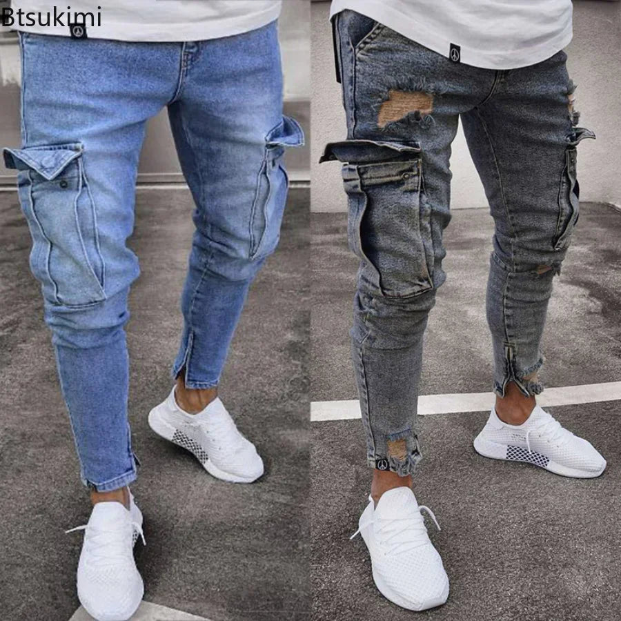 2025 Men's Jeans Denim Pants Pocket Design Slim Straight Jeans Pants Men Elasticity Stretchy Male Zipper Trousers Pants Jeans