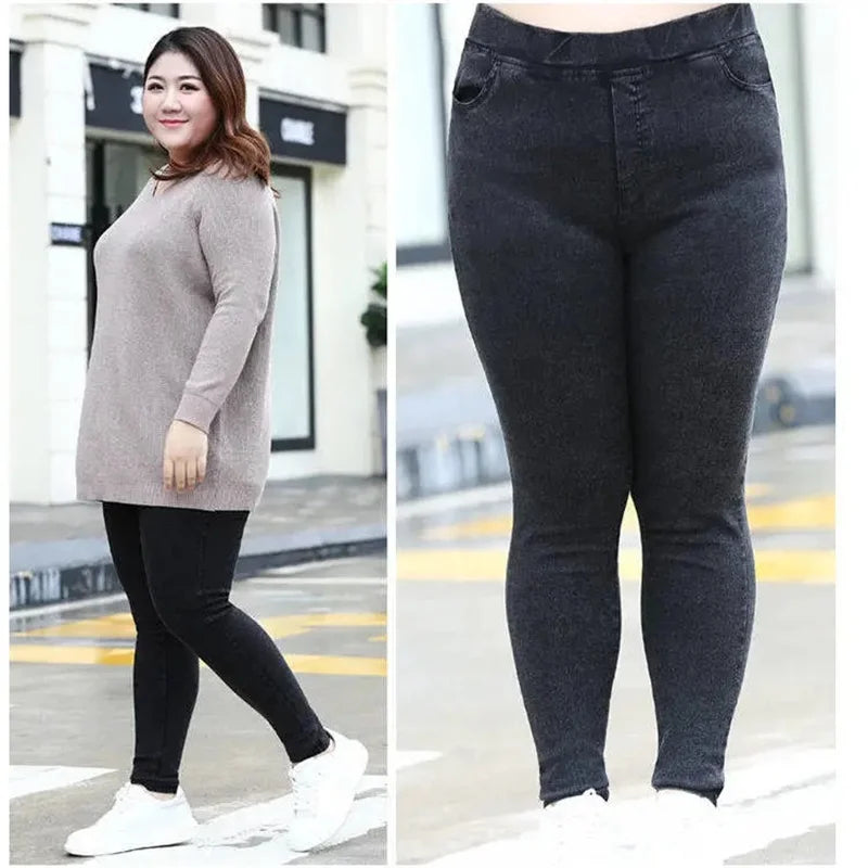 Women Jeans 2022 New Autumn Trousers High-Waist Elasticity leggings Velvet Warm Winter Denim Pants Female Long Pants 6XL 7XL 8XL