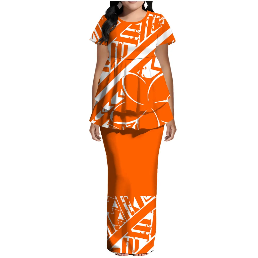 Samoan Polynesian Island Ethnic Costume Women'S Puletasi Dress, Festive Party Style Floor-Standing Evening Dress