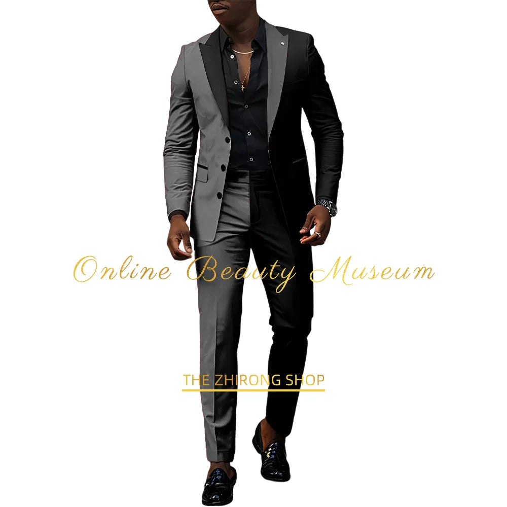 Fashion men's suit 2-piece set (jacket+pants) red-black peak lapel blazer wedding cocktail birthday party custom homme tuxedo