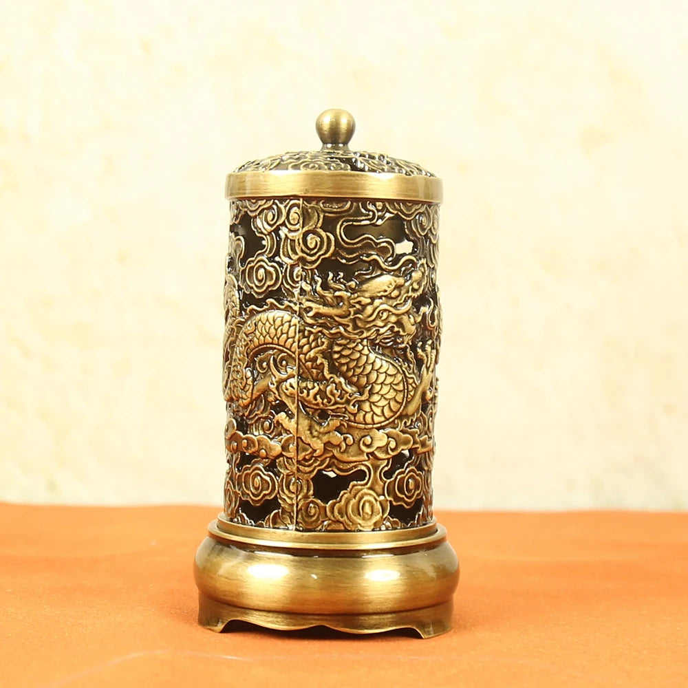 Copper Dragon-Phoenix Incense Burner, Large brass vertical incense tube, Home Living Room Buddha Hall Aroma Ornament, Home decor