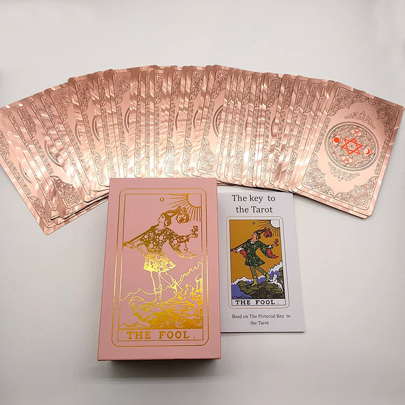 Gold Foil Tarot Plastic Cards Rose Pink Oracle Waterproof Card Deck Mysterious Board Game Divination Cards