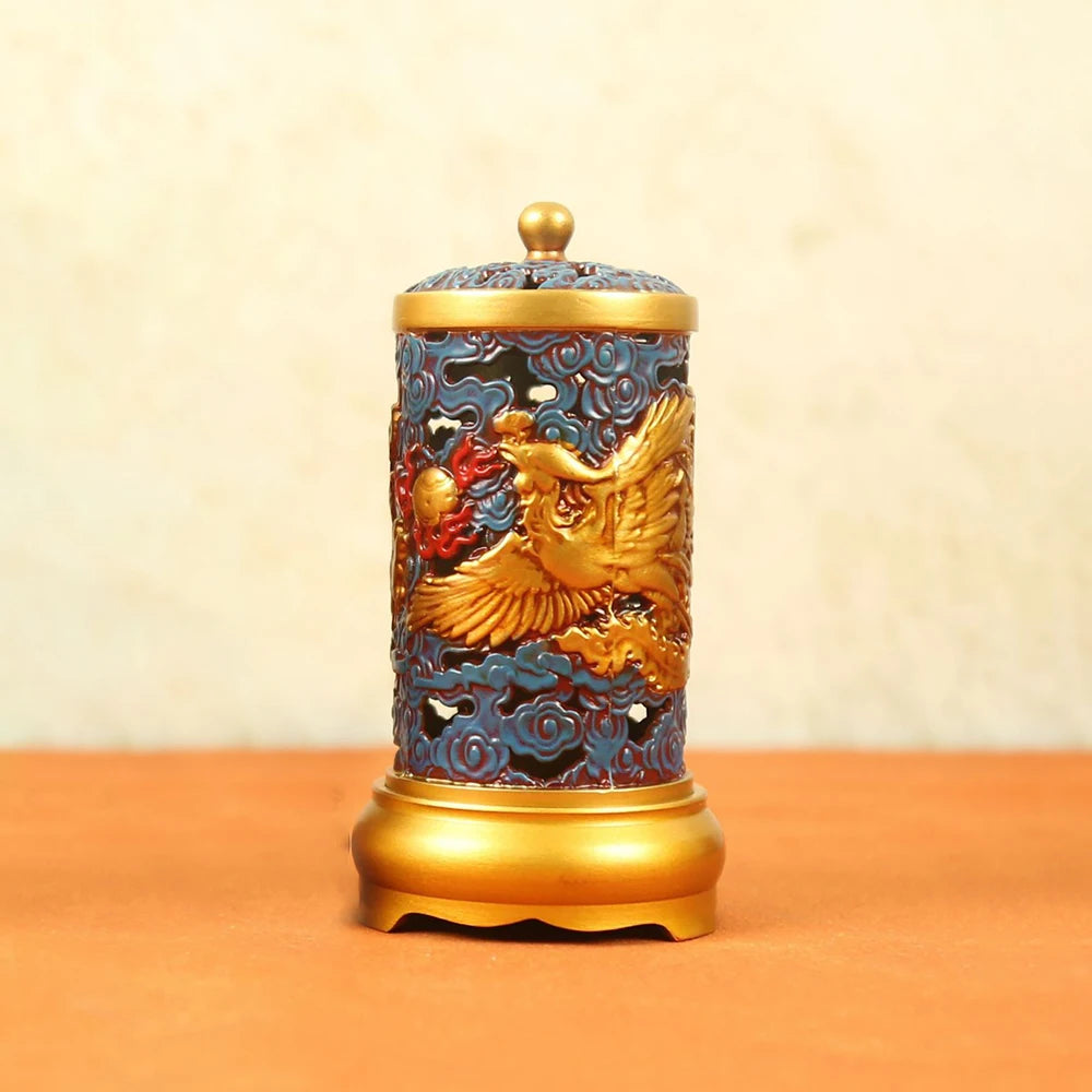 Copper Dragon-Phoenix Incense Burner, Large brass vertical incense tube, Home Living Room Buddha Hall Aroma Ornament, Home decor