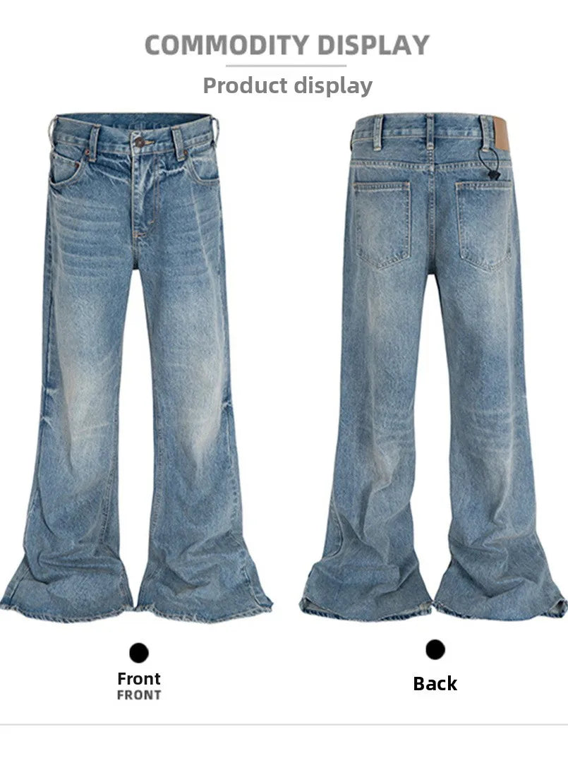 Super Bowl Ice Blue Waed Jeans Men Women Micro Flared Denim Pants mid Waist Straight Leg Casual Wear All Seasons