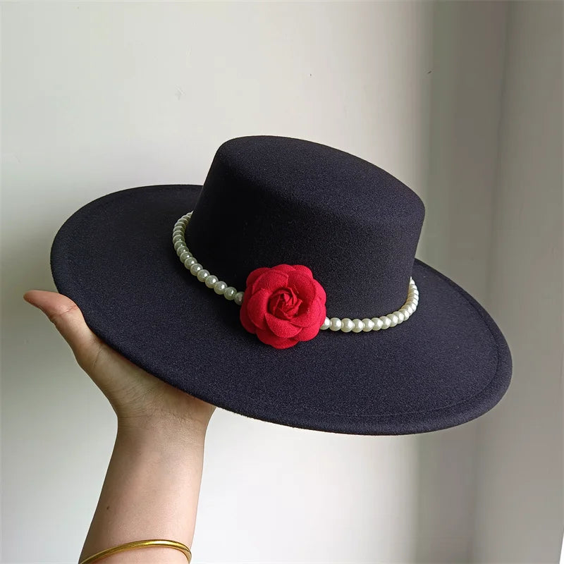 Cherub French Big Brim organza /Church Hat Women Elegant Flat-top Fedora Hat.