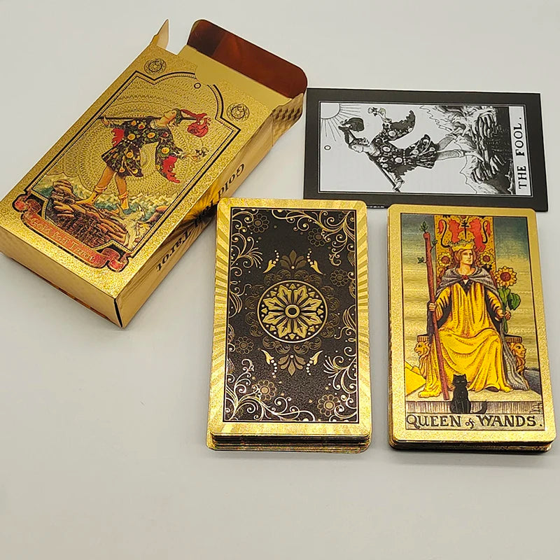 Gold Foil Tarot Plastic Cards Rose Pink Oracle Waterproof Card Deck Mysterious Board Game Divination Cards