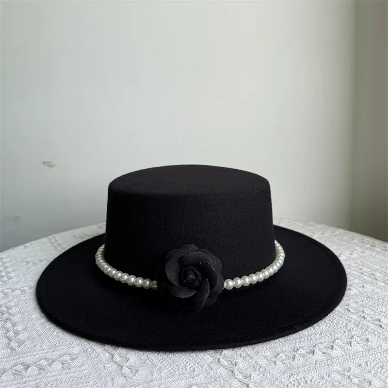 Cherub French Big Brim organza /Church Hat Women Elegant Flat-top Fedora Hat.