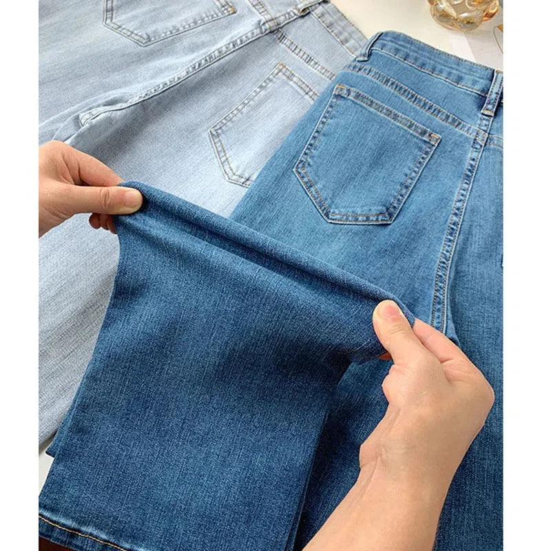 Women's High Waist Straight Jeans Spring Vintage Casual Ankle-length Denim Pants/Streetwear Stretch Vaqueros