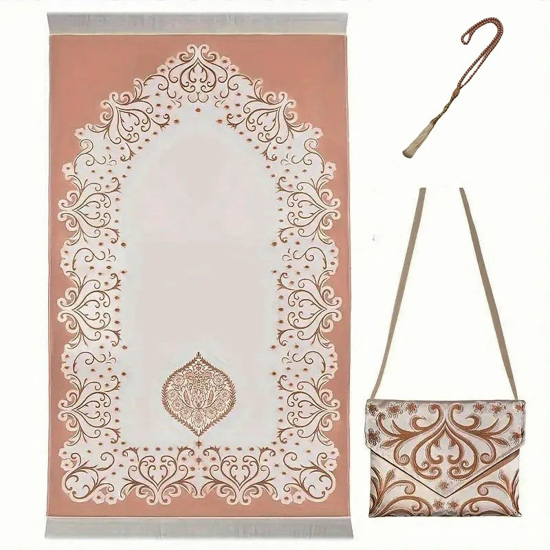 3pcs/set Muslim Prayer Mat Set Middle East Prayer Rug Prayer Beads Travel Worship Blanket Set Ramadan Gifts Islamic Sejadah