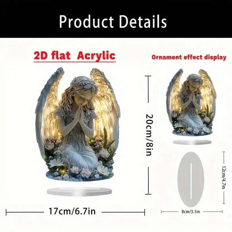 1Pc Acrylic Prayer Angel Figurine Ornament Radiant Statue Desktop Decoration Gift For Home Office Cafe Decor
