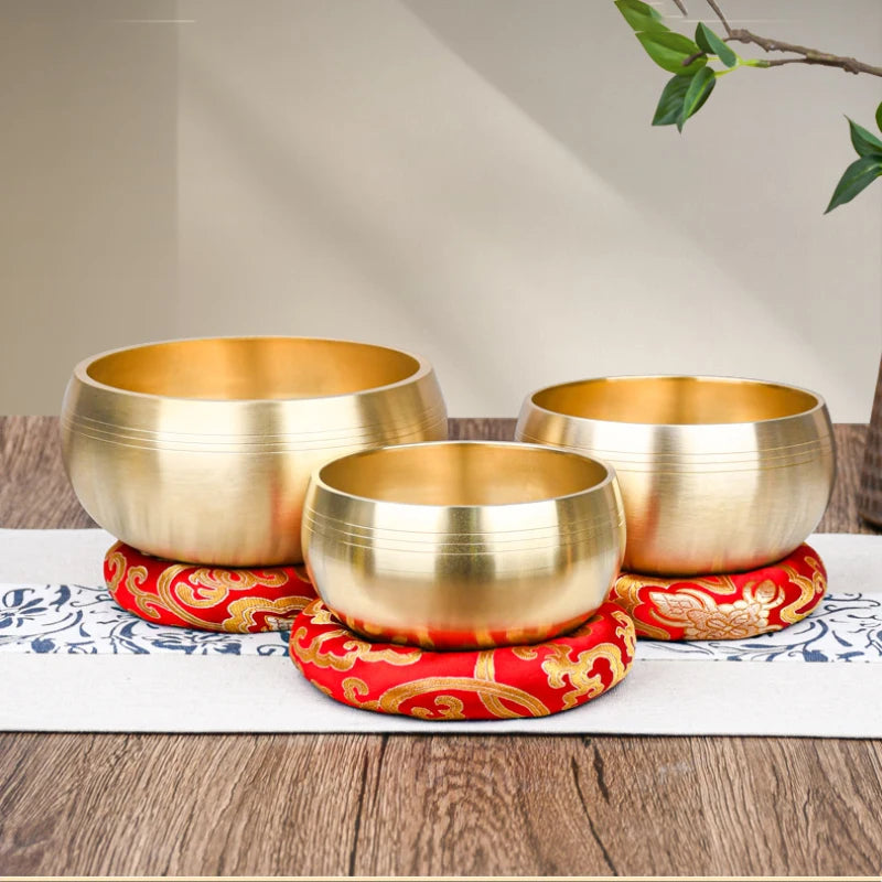 Brass Singing Bowl Tibetan Sanskrit Yoga Meditation for Sound Healing Stress Relief Buddha Mindfulness Instrument