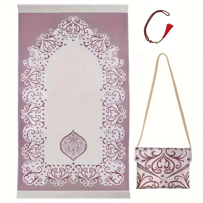 3pcs/set Muslim Prayer Mat Set Middle East Prayer Rug Prayer Beads Travel Worship Blanket Set Ramadan Gifts Islamic Sejadah