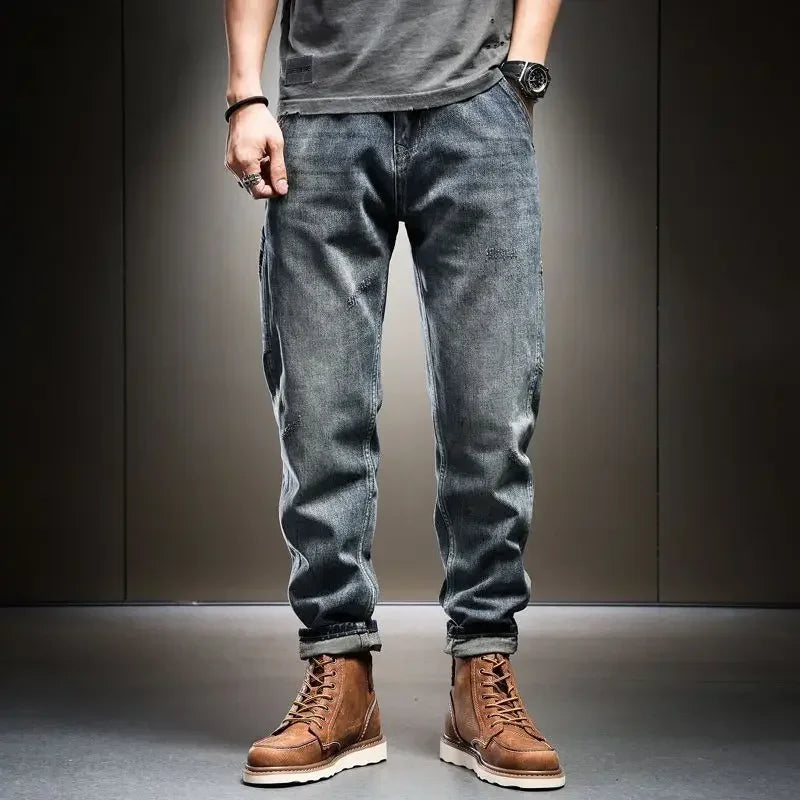 Male Cowboy Pants Retro Washed Straight Jeans For Men Plus Size Trousers Comfortable Xs High Quality Wide Leg Denim Kpop Cheap