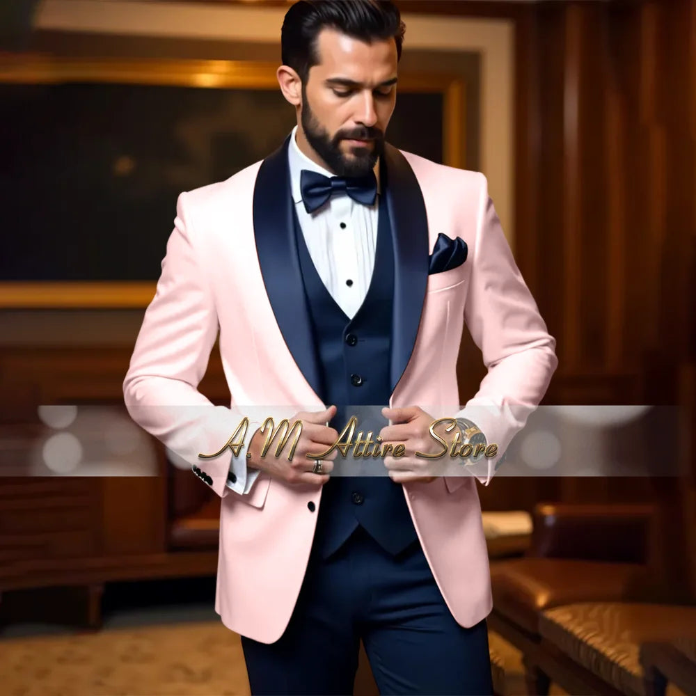 Cherub Men’s White or Multicolor Tuxedo 3pcs Suit for Groom Jacket Vest Pants Formal Wear for Wedding Prom Luxury Dinner Set Custom Gift for Boys