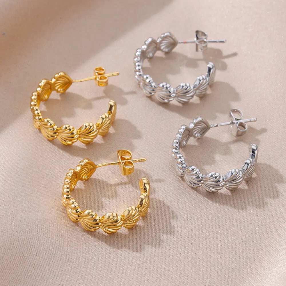 Stainless Steel Shell Earrings For Women Gold Color C-shaped Starfish Butterfly Earring