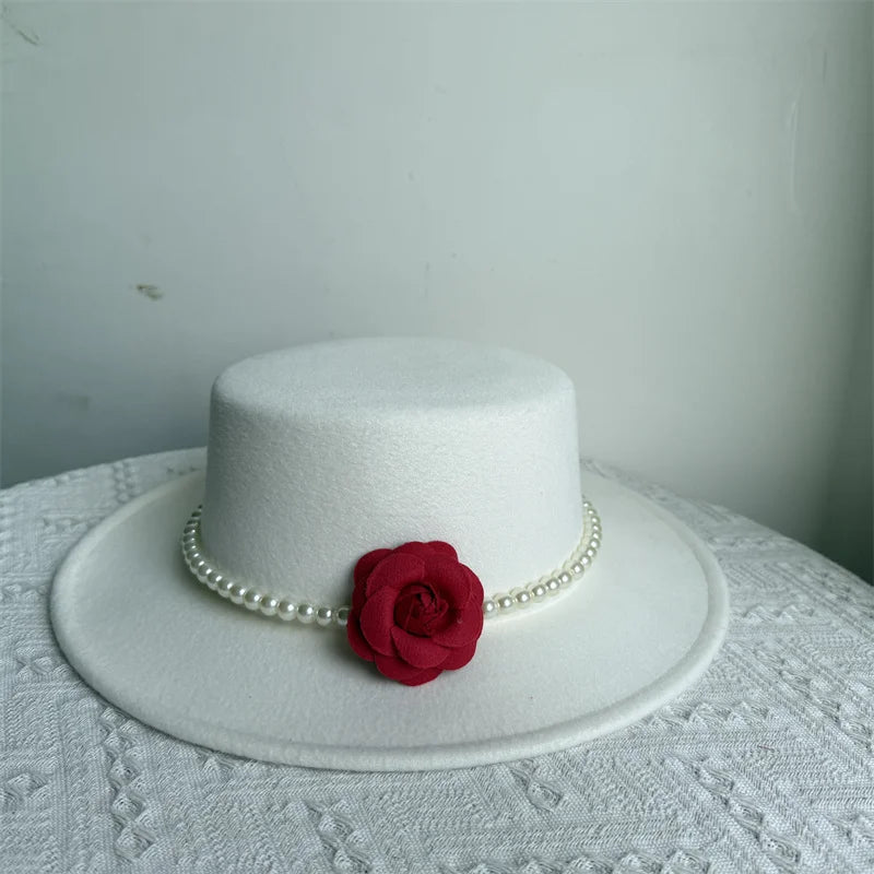 Cherub French Big Brim organza /Church Hat Women Elegant Flat-top Fedora Hat.