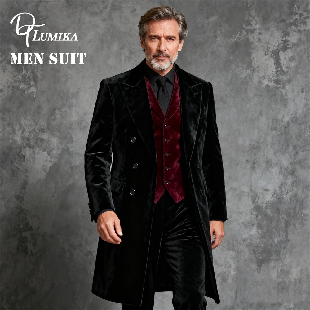 Made-to-Order Men 3-Piece Velvet Suit Set, XS-7XL Plus Man Suit Jacket Vest Pants Formal Suits Business Formal Party Suits