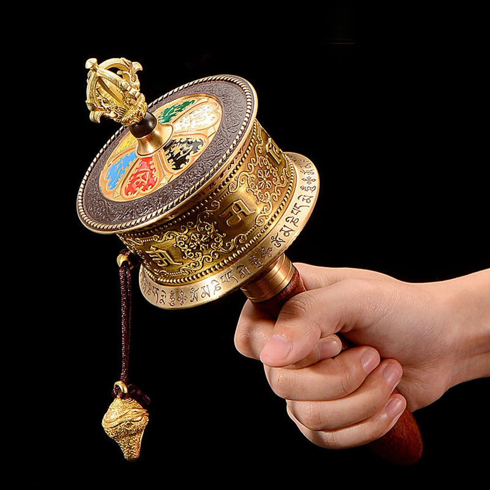 Hand cranked prayer wheel, Six-character mantra scripture tube, Eight-auspicious Manual gold wheel, Portable prayer ornaments