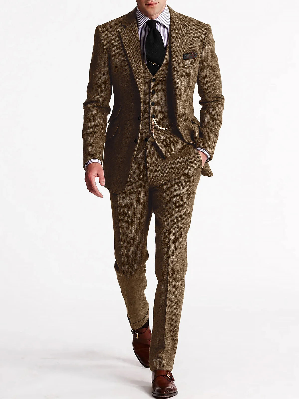  Herringbone Tweed Suits for Men 3 Piece Set Double-Breasted Slim Fit Tuxedo Size Man Suit Set Custom Made Men Fashion Suits