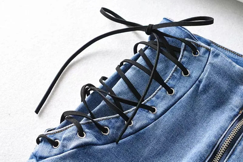 High elasticity Sexy Double Tied Rope jeans female feet 2020 autumn high waist slim pencil denim pants womens trousers jeans