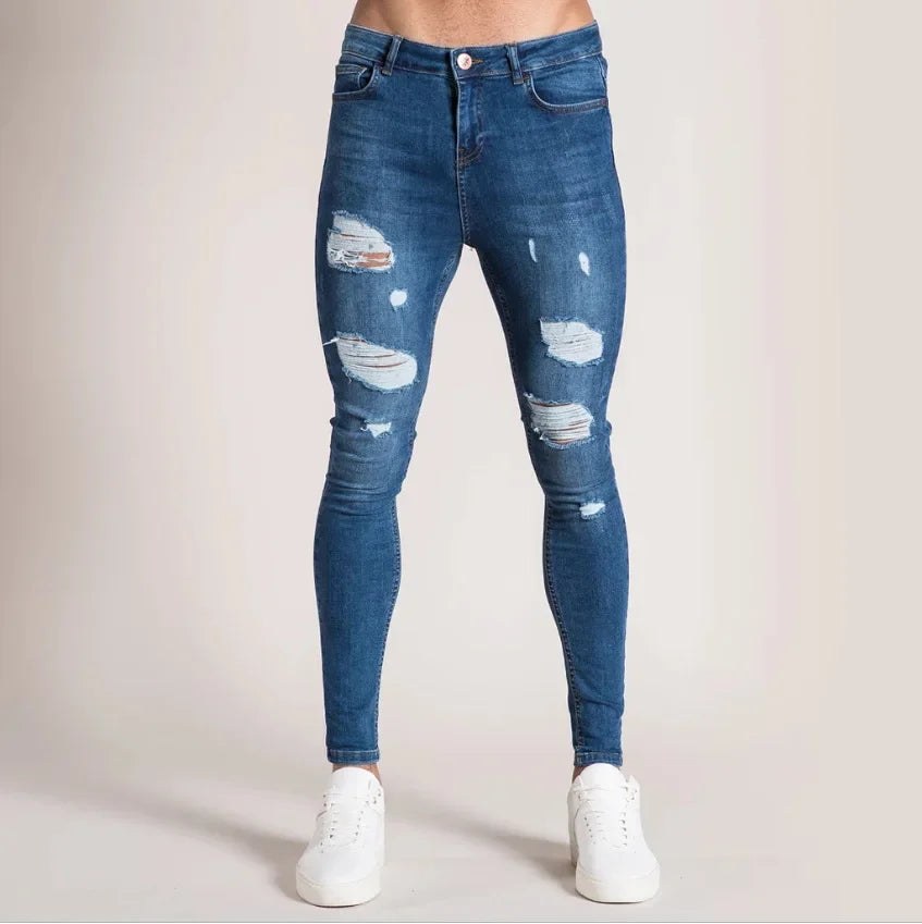 Ripped Jeans Men Stretch Skinny Grey Blue Black Hip Hop Denim Trousers Urban wear Casual Slim Fit Jeans for Men Jogging jean
