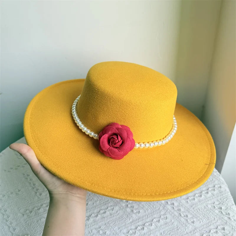 Cherub French Big Brim organza /Church Hat Women Elegant Flat-top Fedora Hat.