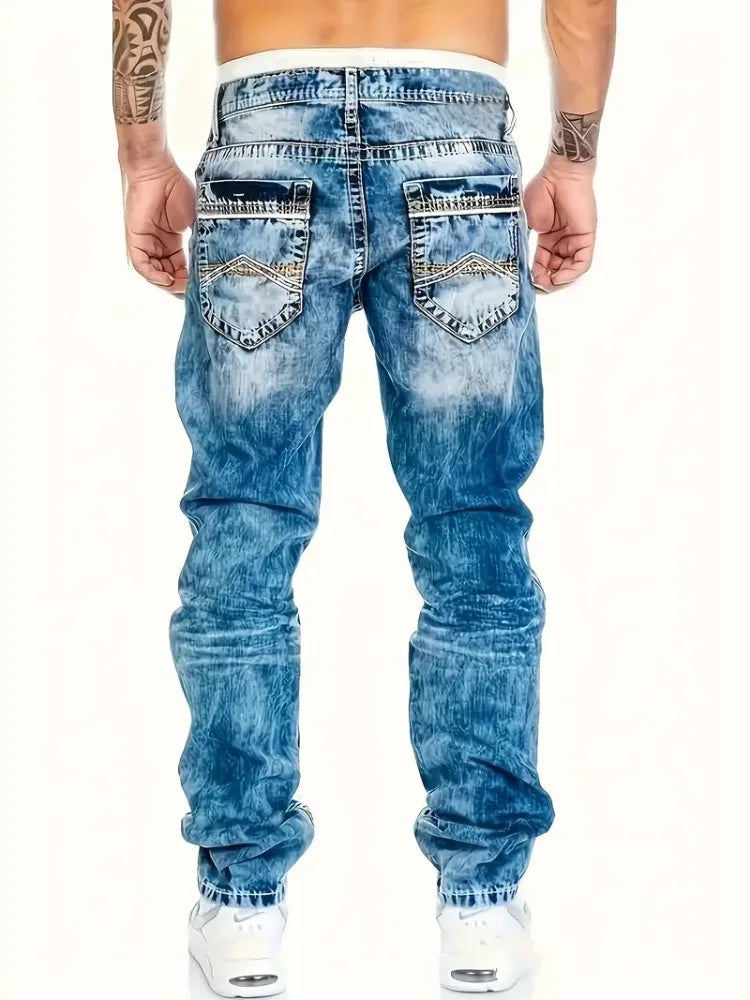 European American Jeans Men's Autumn New Slim Elastic Trousers Fashionable Vintage Wash Denim Pants Male Urbanwear