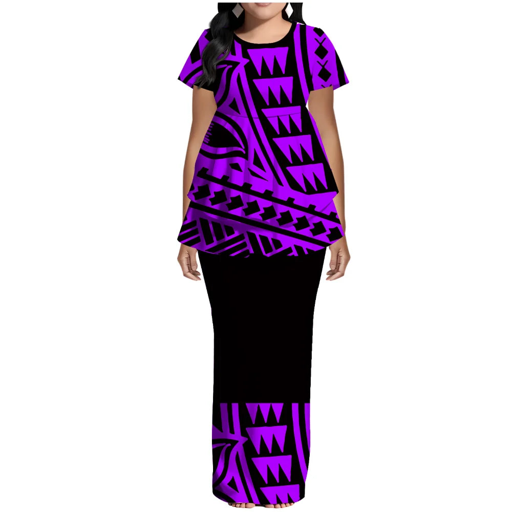 Samoan Polynesian Island Ethnic Costume Women'S Puletasi Dress, Festive Party Style Floor-Standing Evening Dress