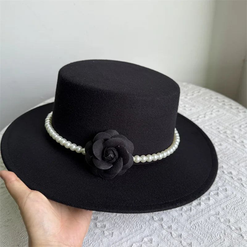 Cherub French Big Brim organza /Church Hat Women Elegant Flat-top Fedora Hat.