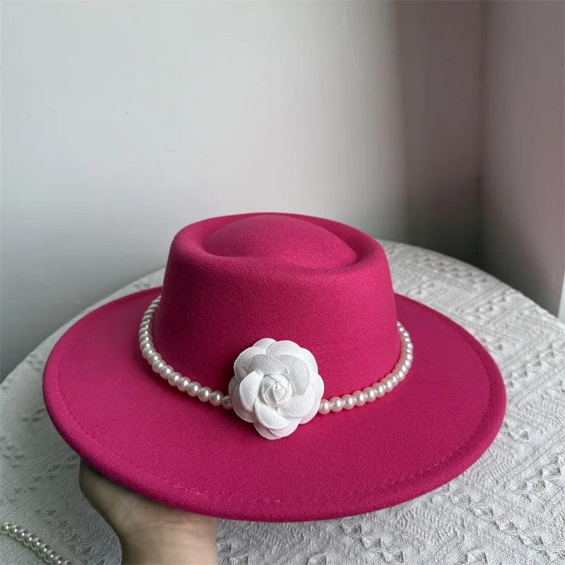 Cherub French Big Brim organza /Church Hat Women Elegant Flat-top Fedora Hat.