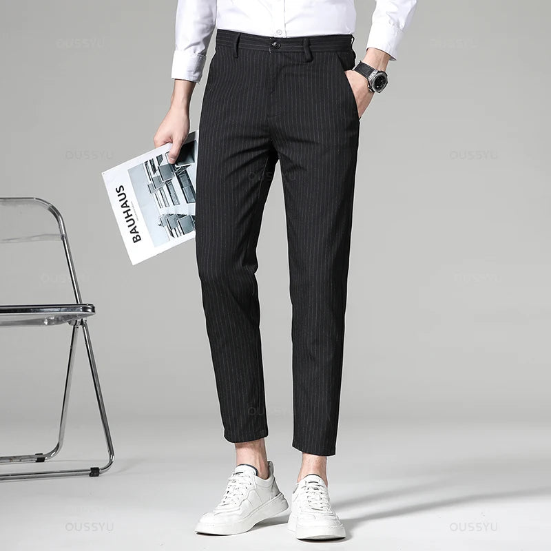 High Quality Plaid & Stripe Ankle Length Business Dress Pants