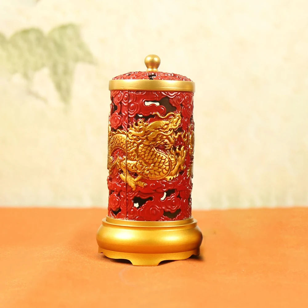 Copper Dragon-Phoenix Incense Burner, Large brass vertical incense tube, Home Living Room Buddha Hall Aroma Ornament, Home decor