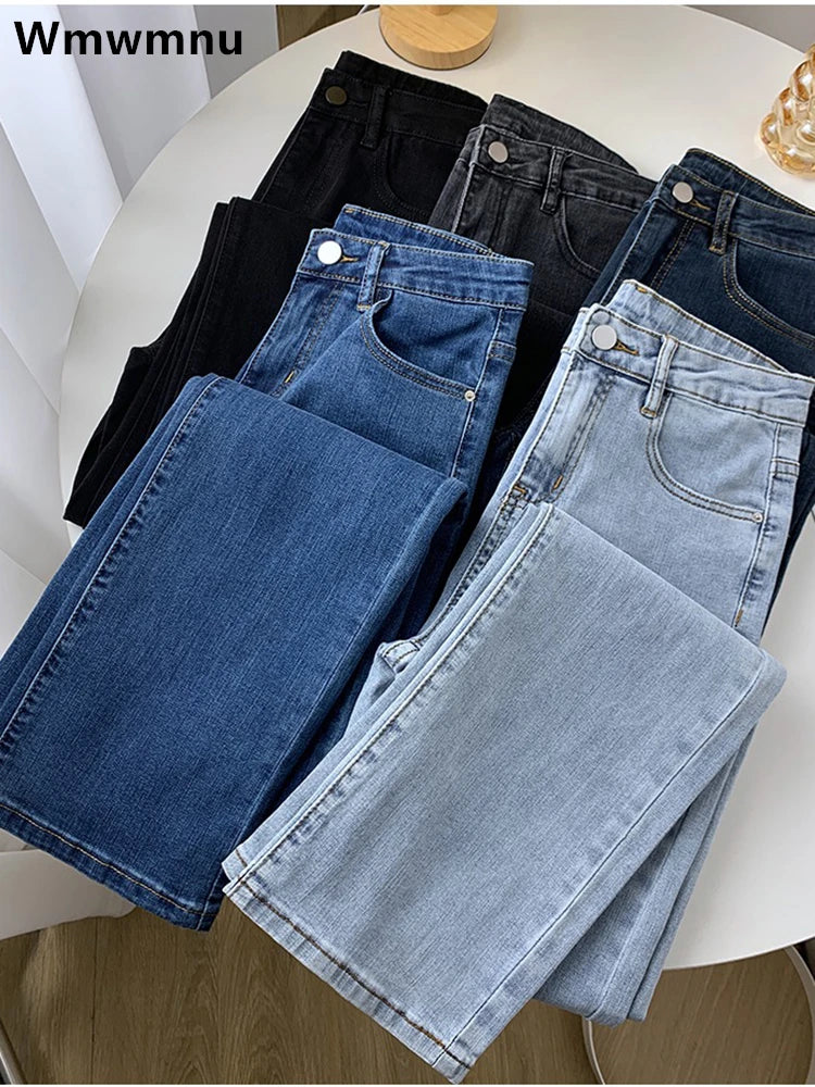 Women's High Waist Straight Jeans Spring Vintage Casual Ankle-length Denim Pants/Streetwear Stretch Vaqueros