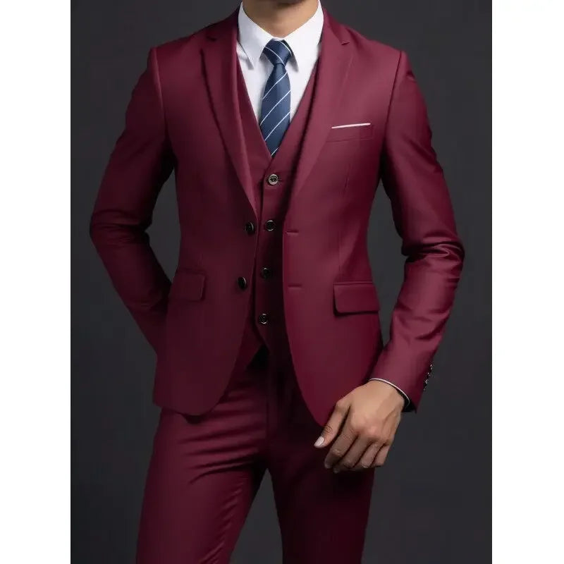 Suit (Blazer+ Vest + Trousers) Multicolor Choices Men's Fashionable Gentleman Business British Style Solid-color Banquet Host Casually Wedding Suit