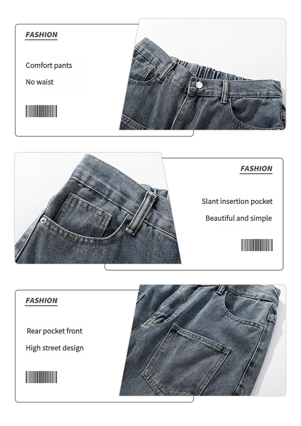 Wide-leg Retro Washed Denim Pants for Men Streetwear Jeans Man Fashionable Loose Straight-leg Jean Pants for All Four Seasons