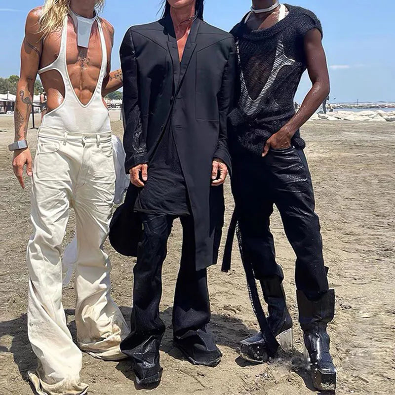 Men‘ Owen's Seak Oil wax Jeans Classic Denim Urban Rock Coated Casual Flared Trousers High Street Solid Designer luxury Pants