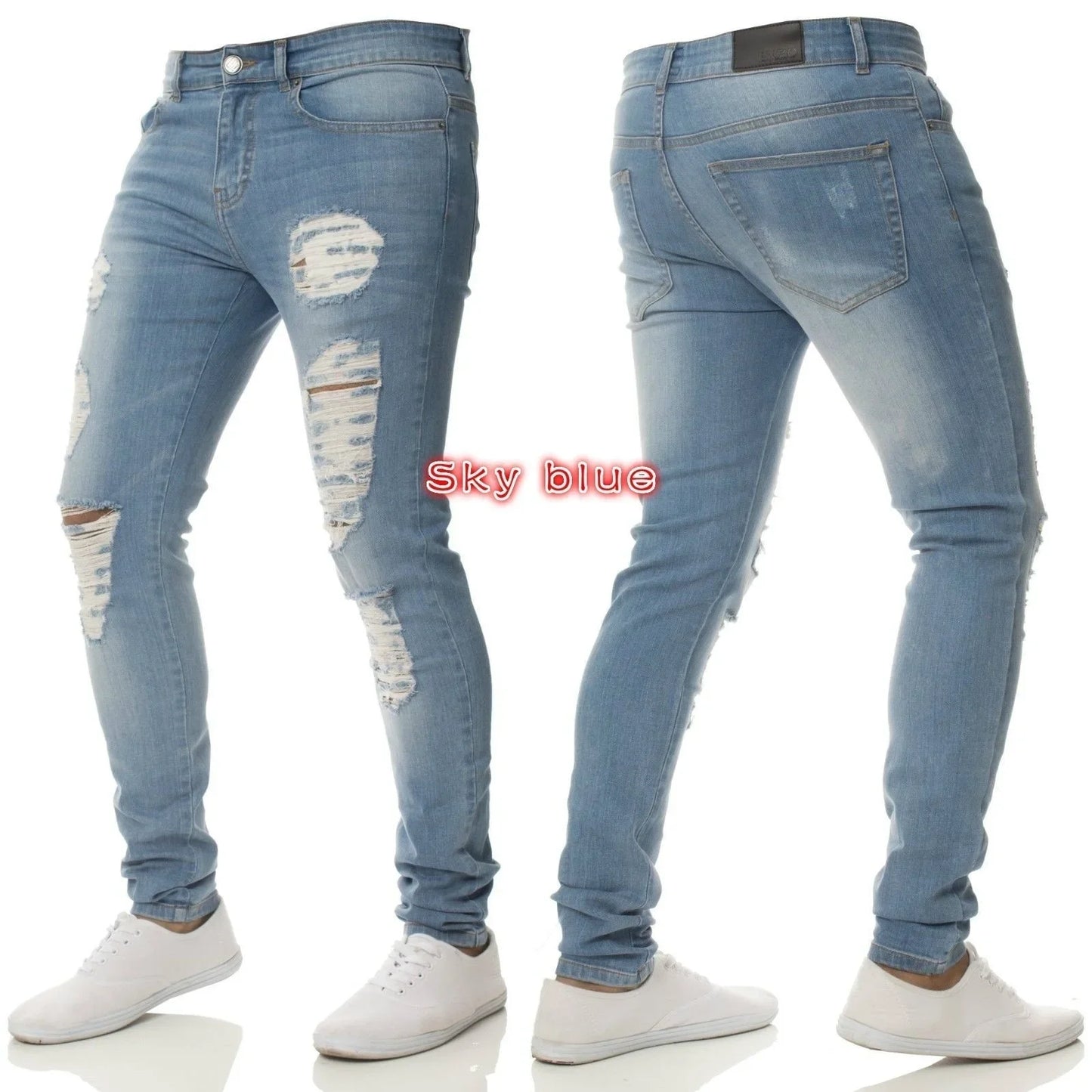 Ripped Jeans Men Stretch Skinny Grey Blue Black Hip Hop Denim Trousers Urban wear Casual Slim Fit Jeans for Men Jogging jean