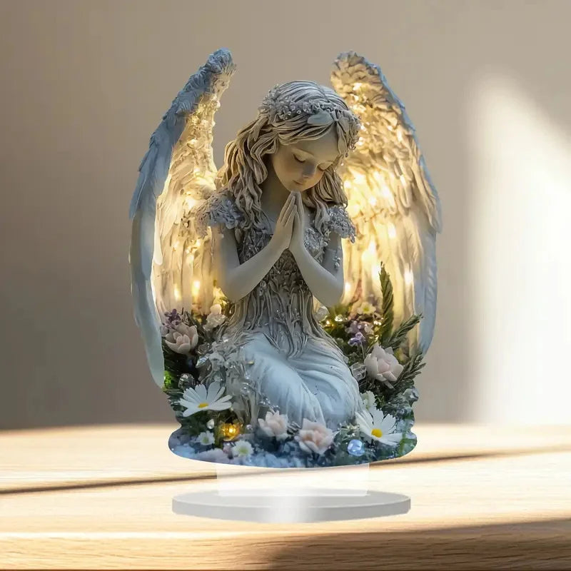 1Pc Acrylic Prayer Angel Figurine Ornament Radiant Statue Desktop Decoration Gift For Home Office Cafe Decor