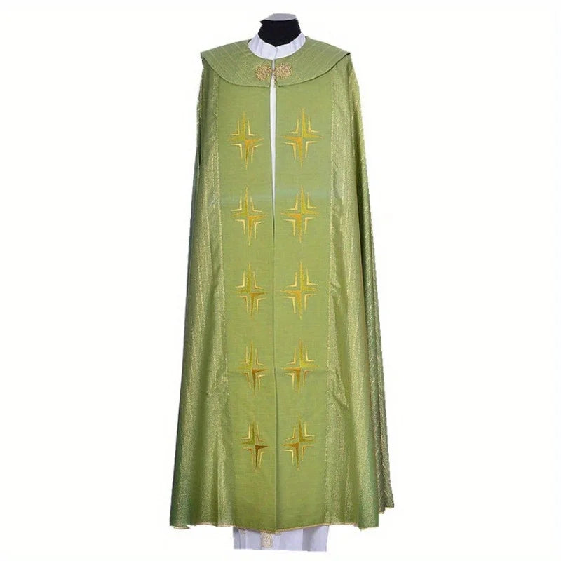 Fashion Print Cape Priest Religious Cape Men's Shawl Stage Performance Costume Accessories Set