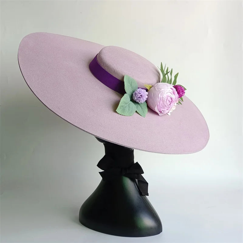 Cherub Sunday Best Easter Sunday satisfaction/Bridal Hat White Simulation Flower Wool Hat Removable Flat Top Female Spring/Winter Strap Included