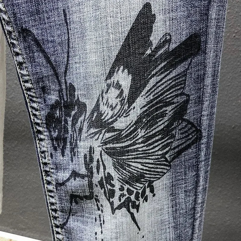 Punk Graphic Hip Hop with Print Jeans for Men Harem Trousers Male Cowboy Pants High Quality Loose 2025 Trend Winter Denim Goth