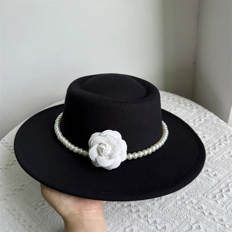 Cherub French Big Brim organza /Church Hat Women Elegant Flat-top Fedora Hat.