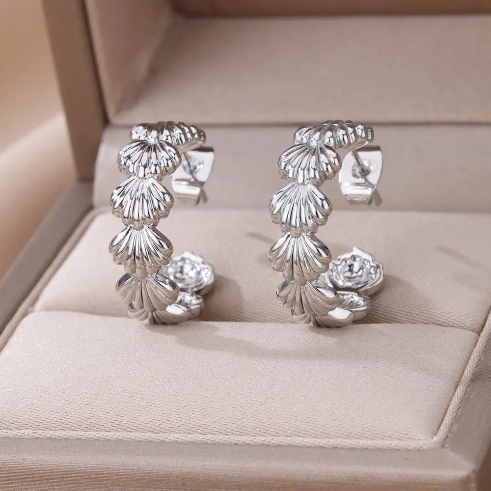 Stainless Steel Shell Earrings For Women Gold Color C-shaped Starfish Butterfly Earring