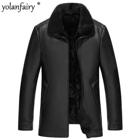 New Genuine Leather and Fur Jacket Men 2025 Winter Mink Inner Men's Winter Sheepskin Mink Natural Fur Coat