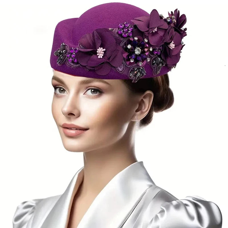 Cherub Vintage Women's Church Sundays Best Fascinator Hat W/Flower and Rhinestone Headdress Soft Beret Cap /Party Wedding Prom