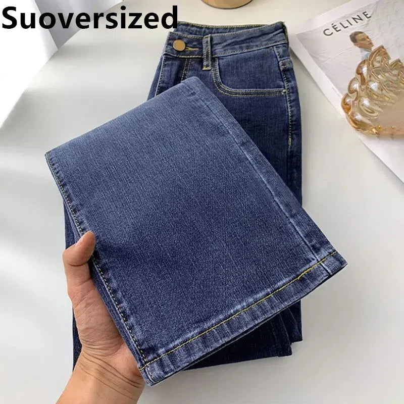 Women's High Waist Straight Jeans Spring Vintage Casual Ankle-length Denim Pants/Streetwear Stretch Vaqueros