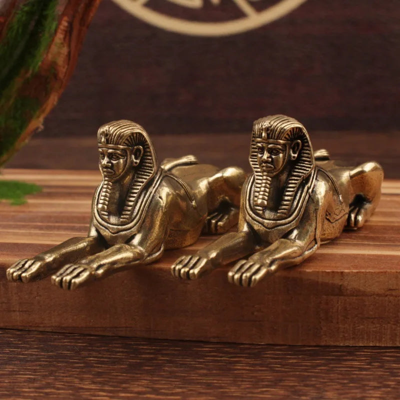 Retro Brass Egypt Sphinx Statue Small Ornaments Brass Guardian Figurines Desktop Decorations Home Decor Accessories