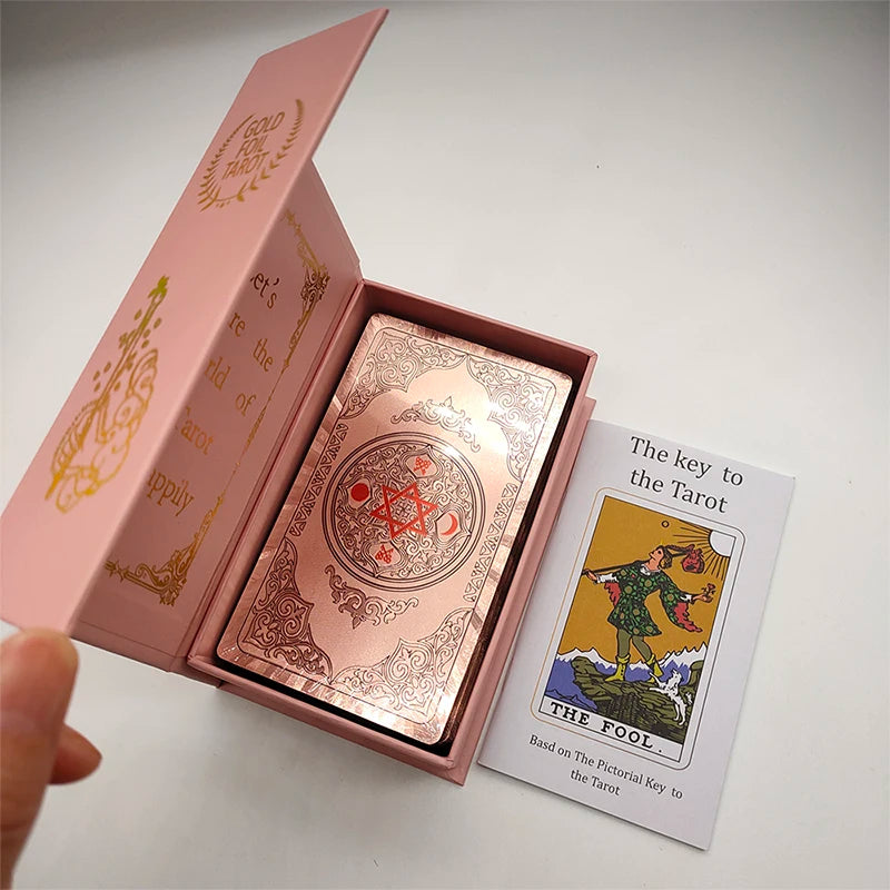 Gold Foil Tarot Plastic Cards Rose Pink Oracle Waterproof Card Deck Mysterious Board Game Divination Cards
